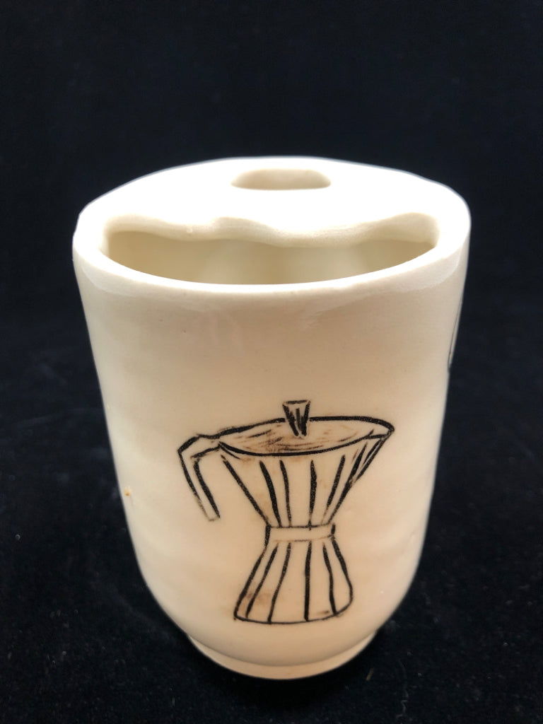 CERAMIC NO HANDLE TRAVEL COFFEE MUG.