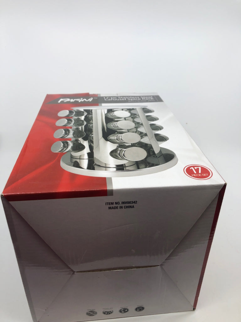 NIB 17-PC STAINLESS STEEL CAROUSEL SPICE RACK.