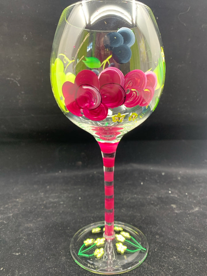 PAINTED GRAPES WINE GLASS.