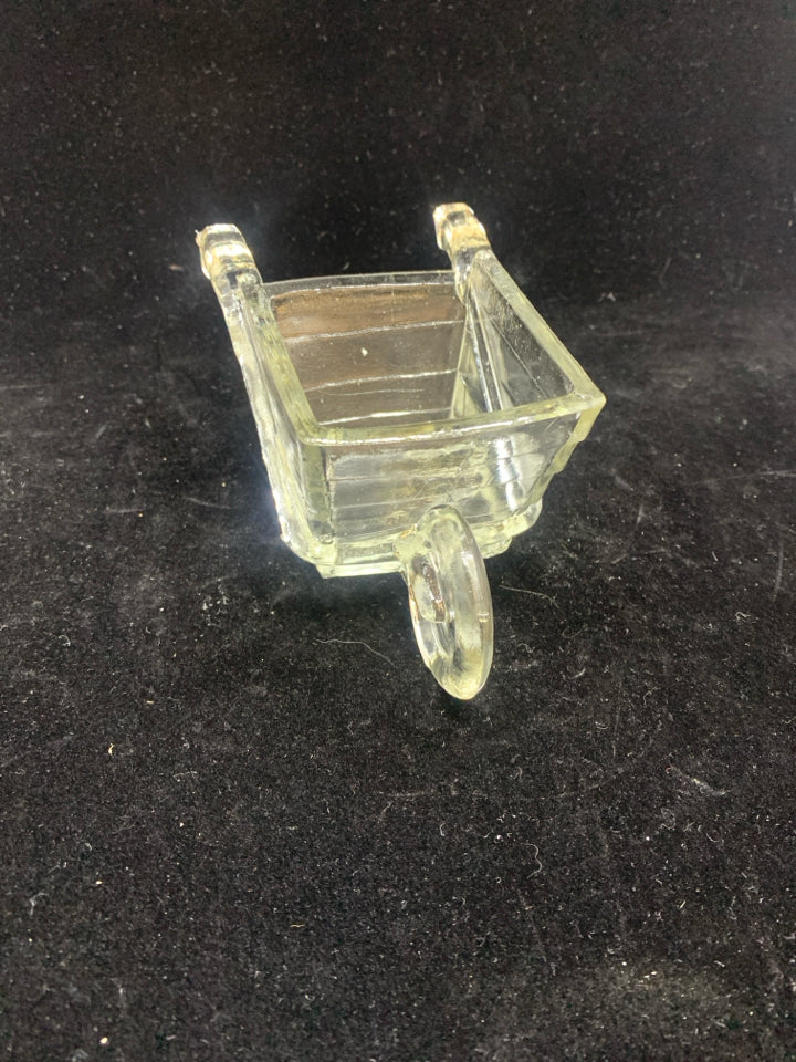 VTG GLASS WHEELBARROW CANDY DISH.