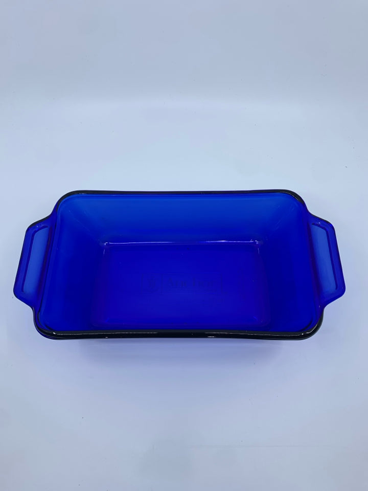 ANCHOR HOCKING BLUE BREAD PAN.