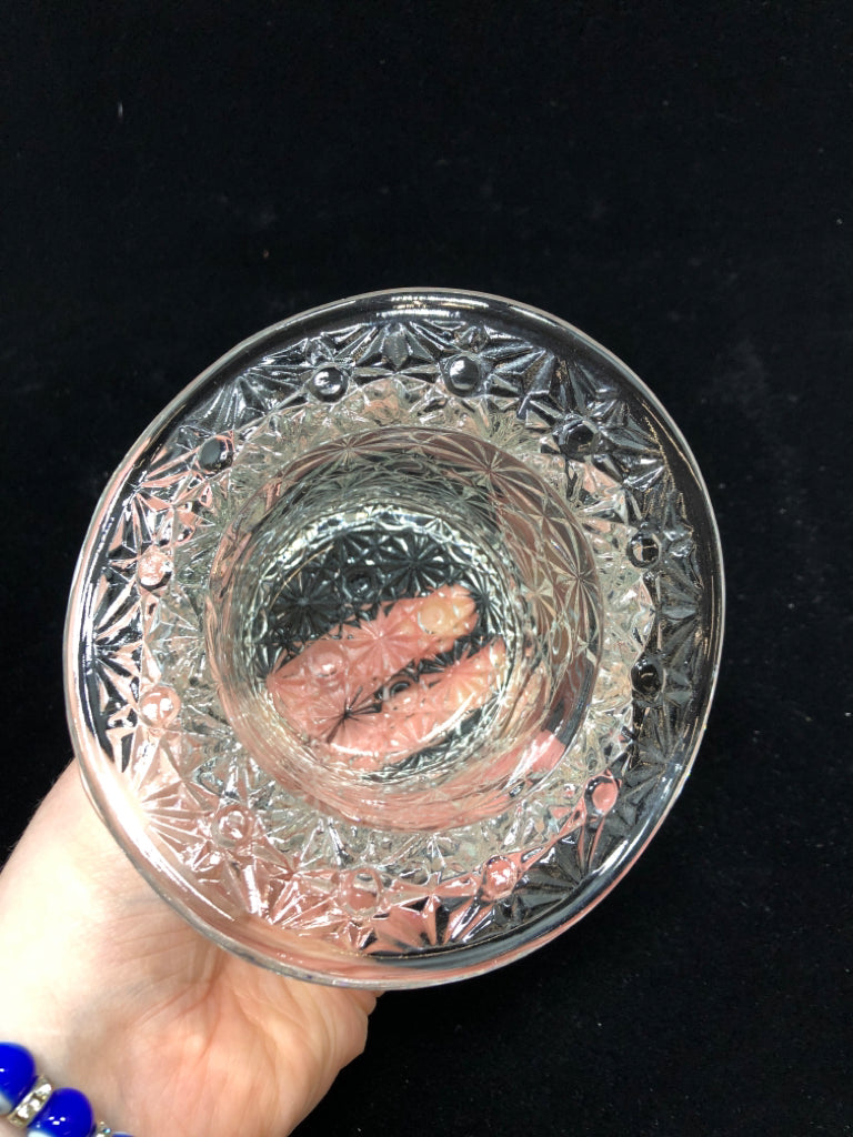VTG EMBOSSED GLASS TOP-HAT TOOTHPICK HOLDER.