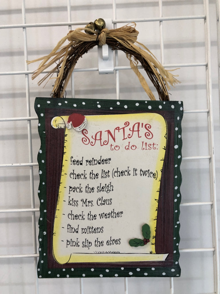 WOOD SANTA'S TO DO LIST WALL HANGING.