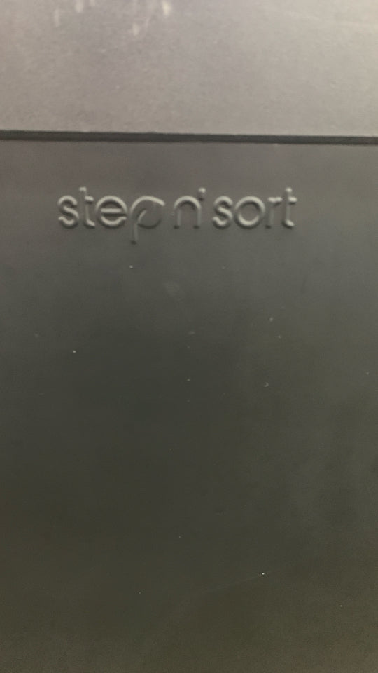 BLACK STEPNSORT 2-BIN TRASH CAN.