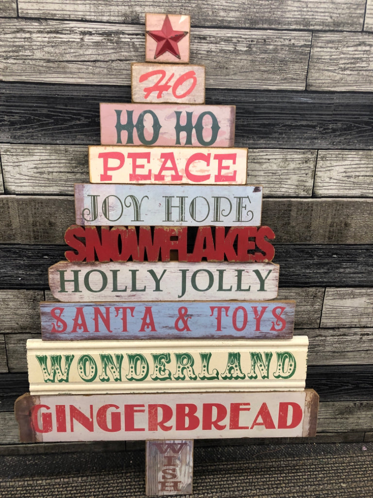HO HO HO PEACE TREE SHAPED SIGN STAKE.