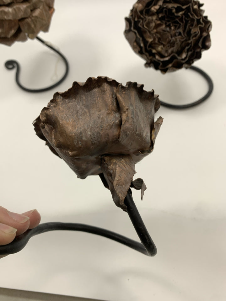 3PC COPPER FLOWER DECOR.