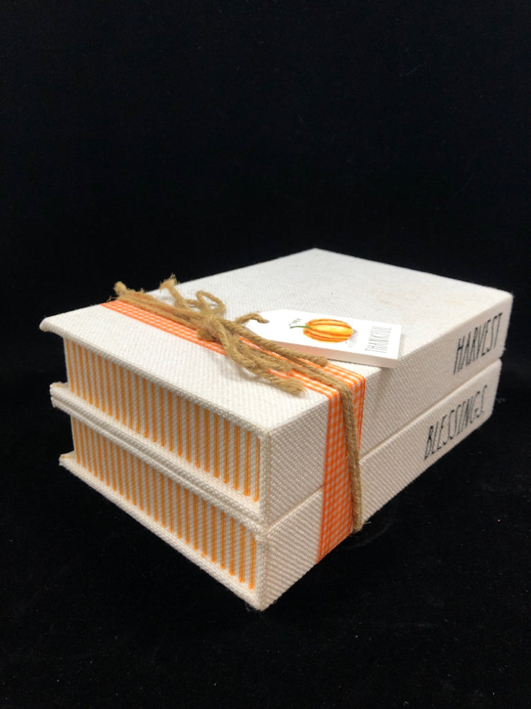 HARVEST BLESSINGS FABRIC LINED FAUX BOOK STACK.