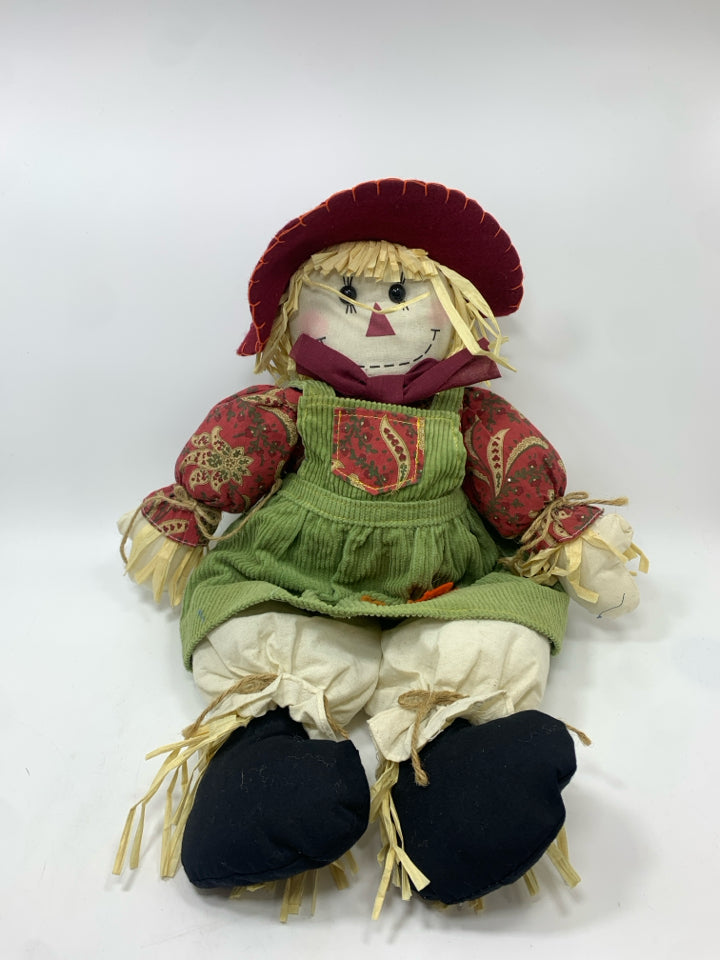 SCARECROW GIRL GREEN DRESS SHELF DECOR.