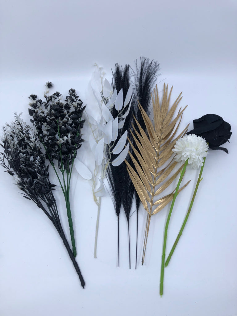 NIP FAUX BLK,WHT,GOLD FLOWERS.