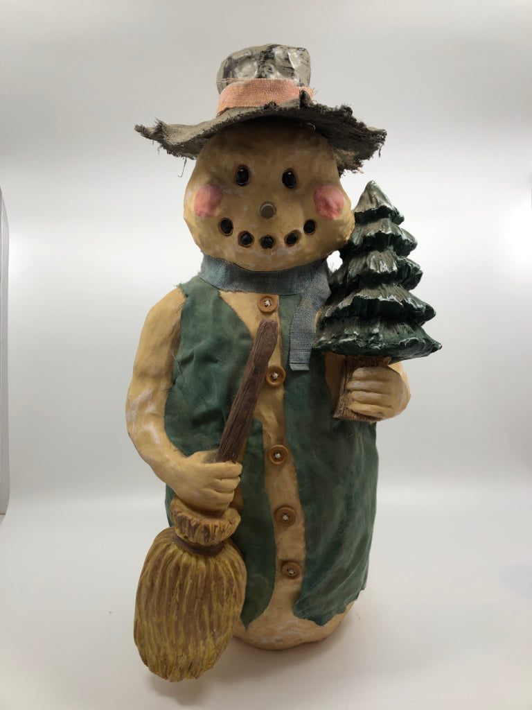 SNOWMAN W/TREE AND BROOM WINTER DECOR.
