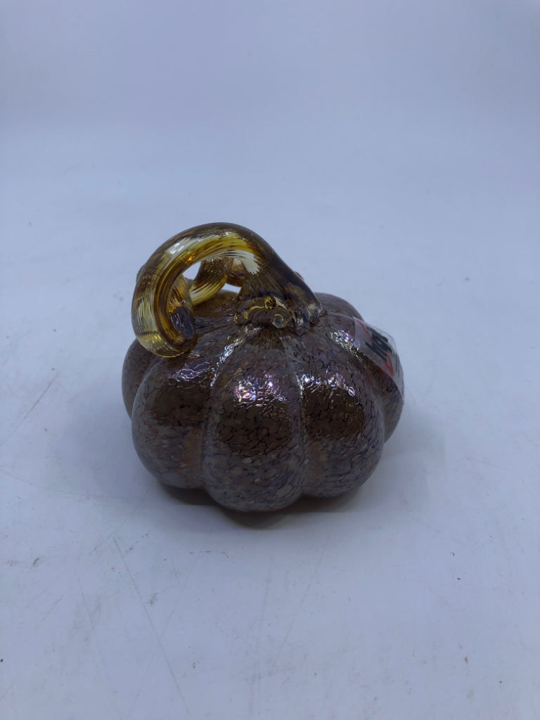 BROWN BLOWN GLASS PUMPKIN.