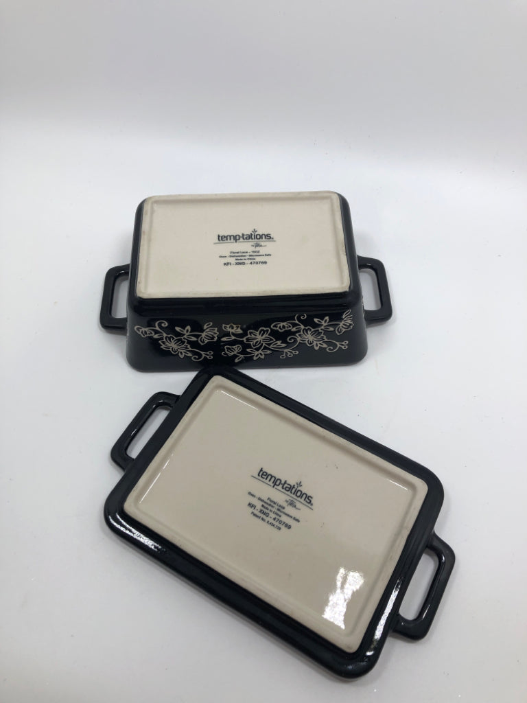 2PC MD BLACK/WHITE FLORAL TEMPTATIONS DISH W/LID.