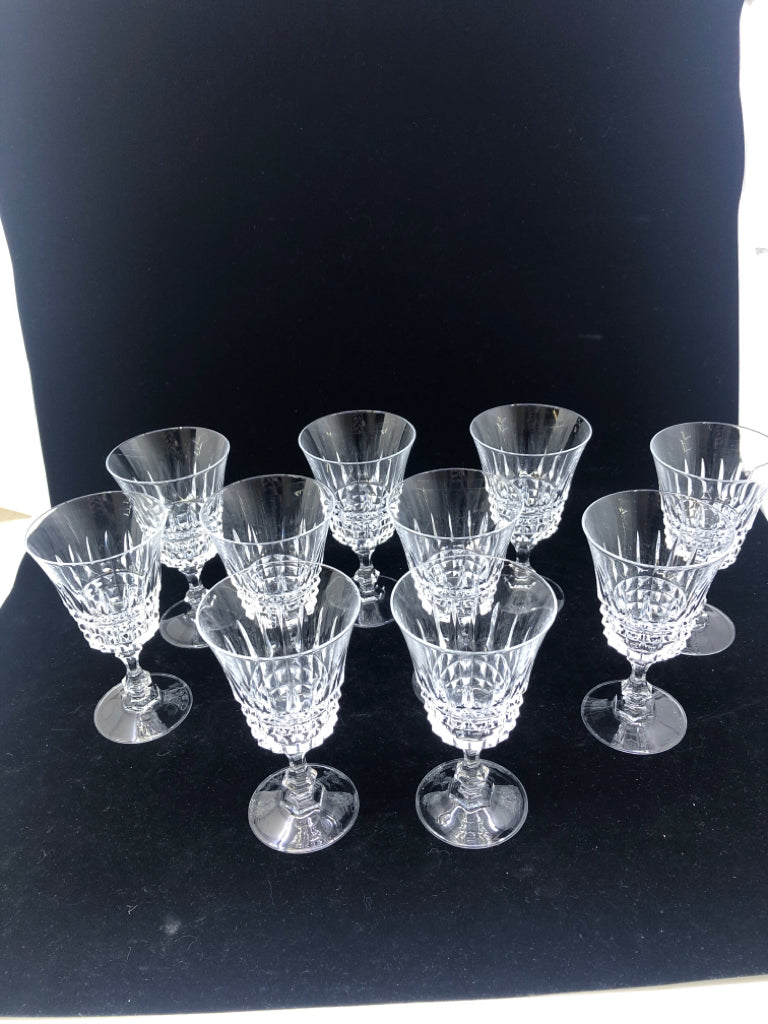 10 CUT GLASS BOTTOM WINE GLASSES.