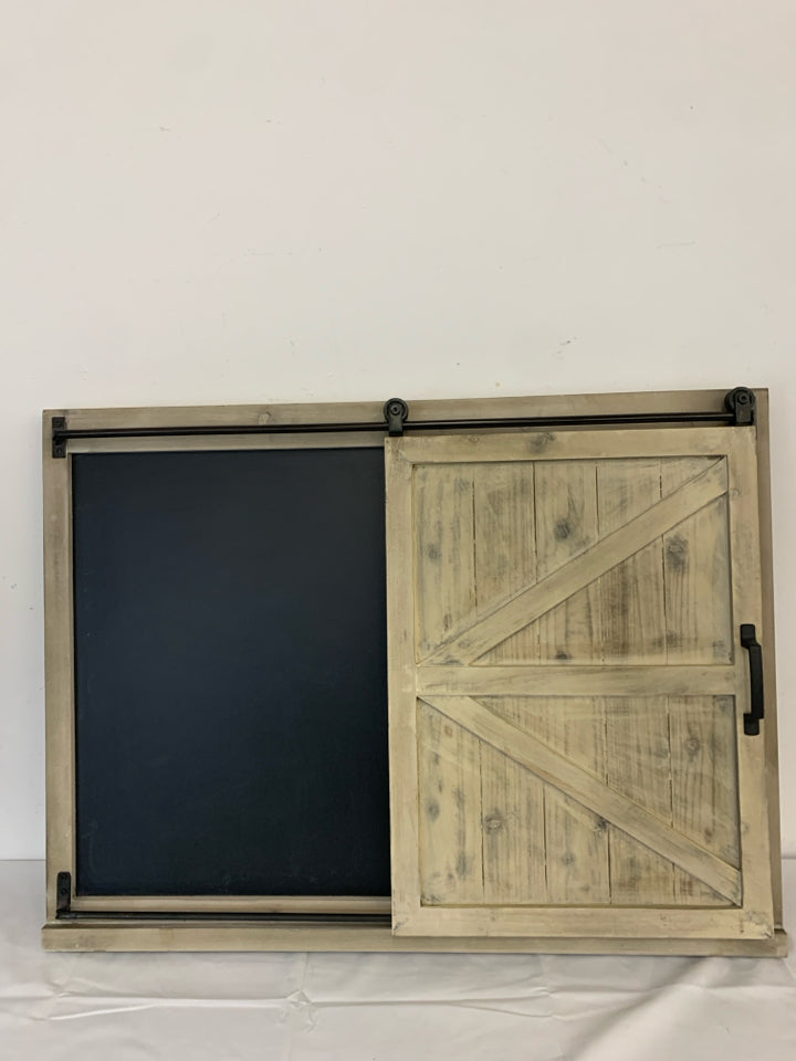 CHALKBOARD WALL HANGING W BARN DOOR SLIDE.