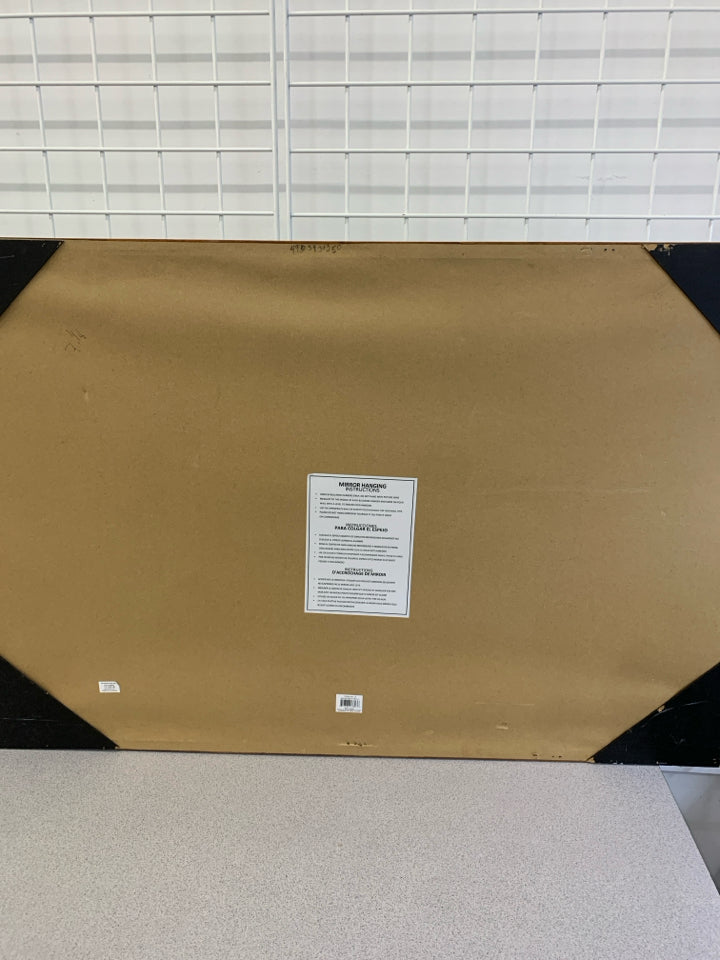 BROWN WOODEN SHELVES & MIRROR WALL HANGING.