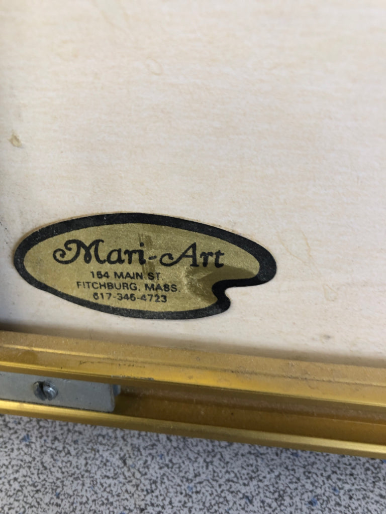 2 BIRDS ON FLOWER BRANCH WATERCOLOR IN GOLD FRAME.