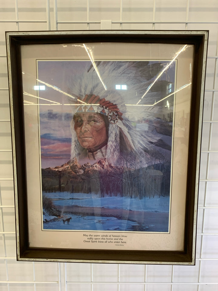 FRAMED PRINT NATIVE AMERICAN CHIEF CHEROKEE BLESSING.