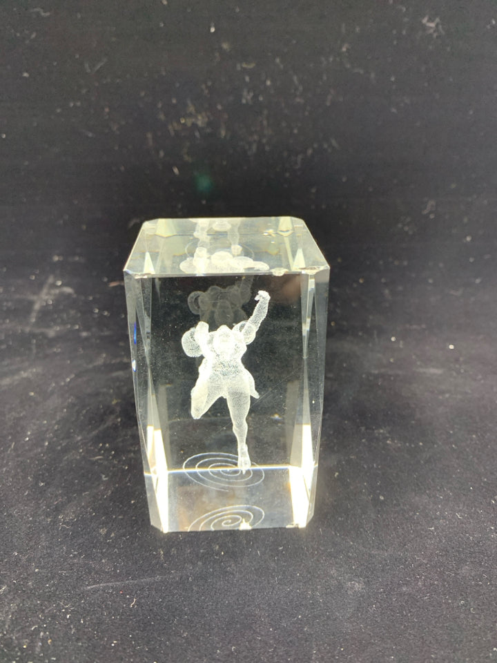 ETCHED FIGURE SKATER PAPER WEIGHT.