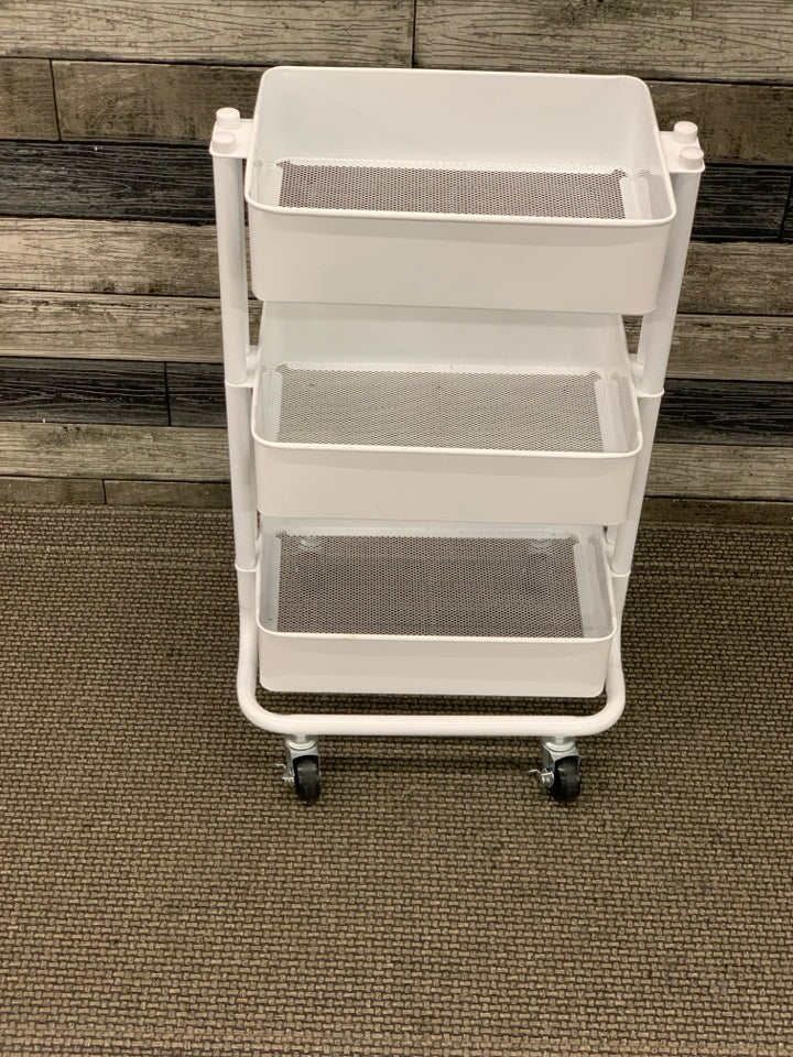 3 TIER WHITE METAL ROLLING CRAFT CART.
