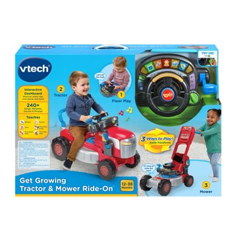 Vtech Get Growing Tractor & Mower Ride-ON NIB *minor rips to box*