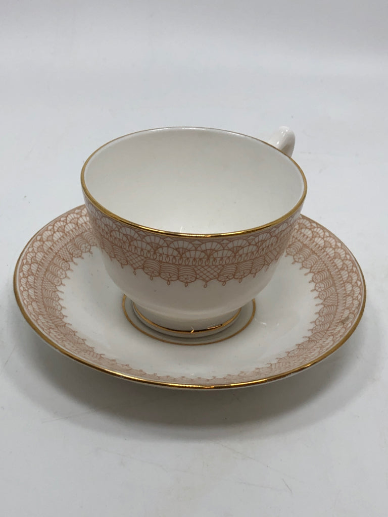 VTG BROWN LACE CROWN STAFFORD CUP/SAUCER.
