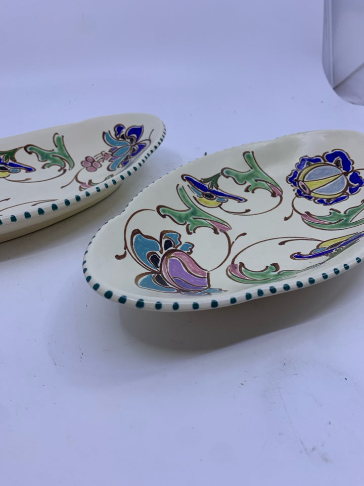 2 VTG CREAM COLORFUL OVAL BOWL- HONITON ENGLAND.