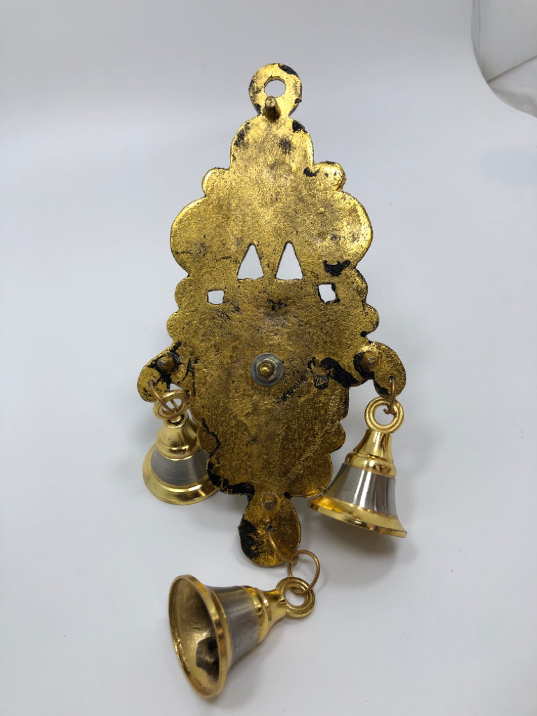 GOLD WALL CANDLE HOLDER W/BELLS.