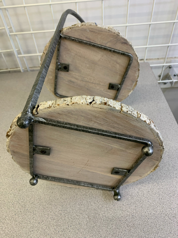 2 TIER DISTRESSED ROUND WOOD SERVER.