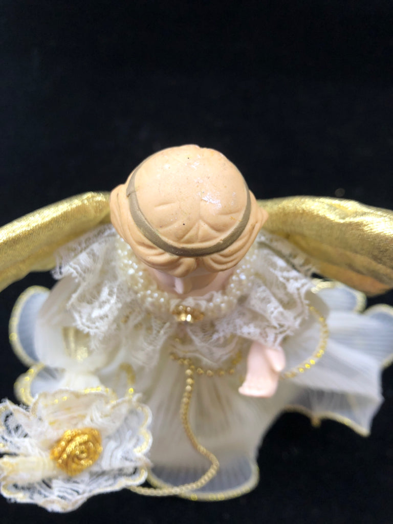 PORCELAIN ANGEL TREE TOPPER WHITE DRESS.