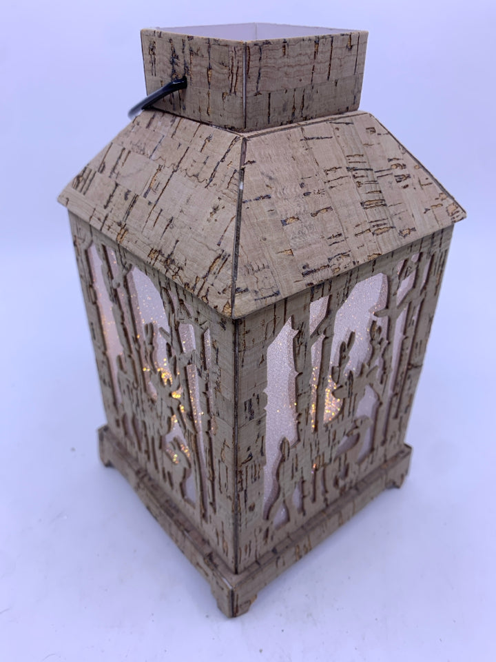 CORK SMALL LANTERN W/ DEER CUT OUTS LIGHT UP.