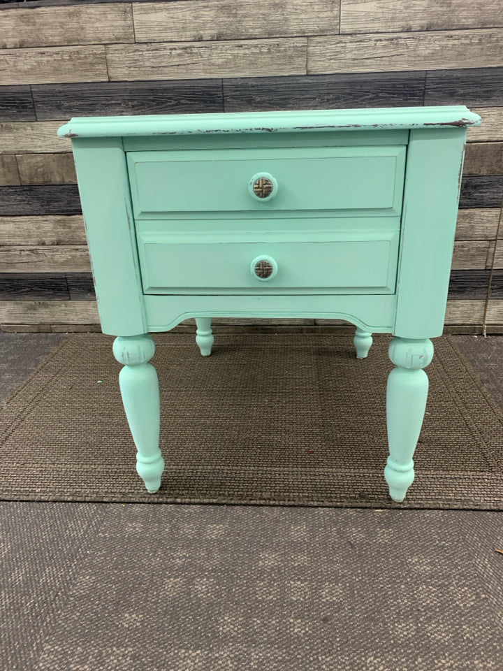 DISTRESSED MINT GREEN END TABLE W DRAWER.