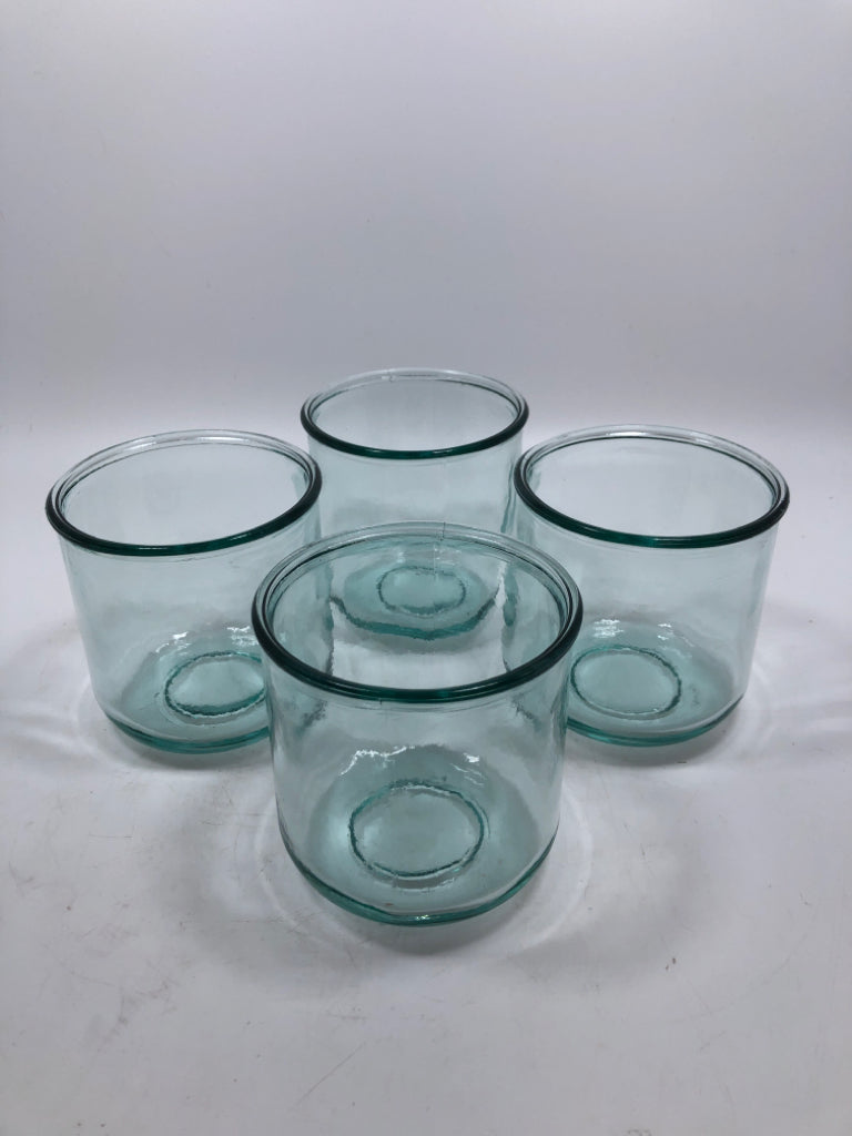 4 RECYCLED GLASS TUMBLERS.