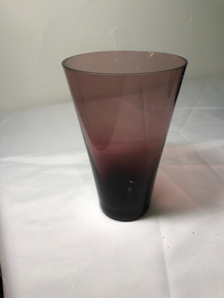 DARK PURPLE GLASS VASE W/ FLARED TOP.