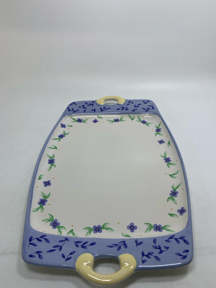 CERAMIC RECTANGLE SERVING TRAY W/ HANDLES.