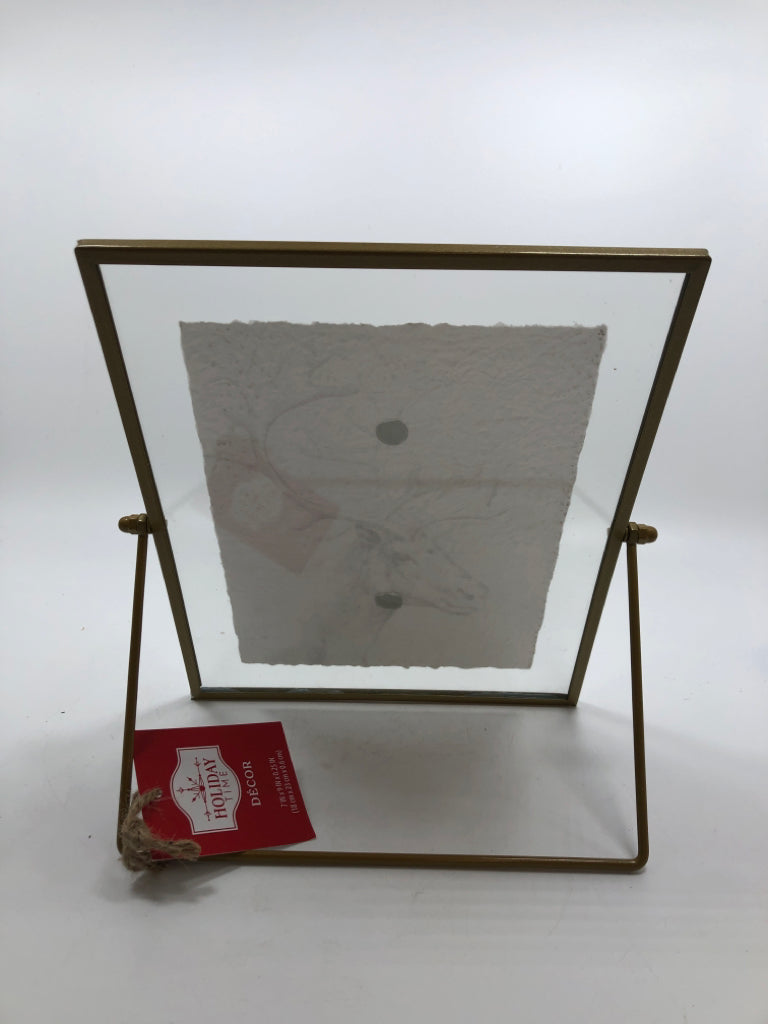 ELK DRAWN PRINT IN GOLD FRAME.