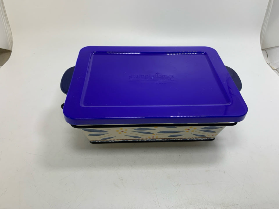 BLUE OLD WORLD LOAF PAN W/ WIRE RACK + LID.