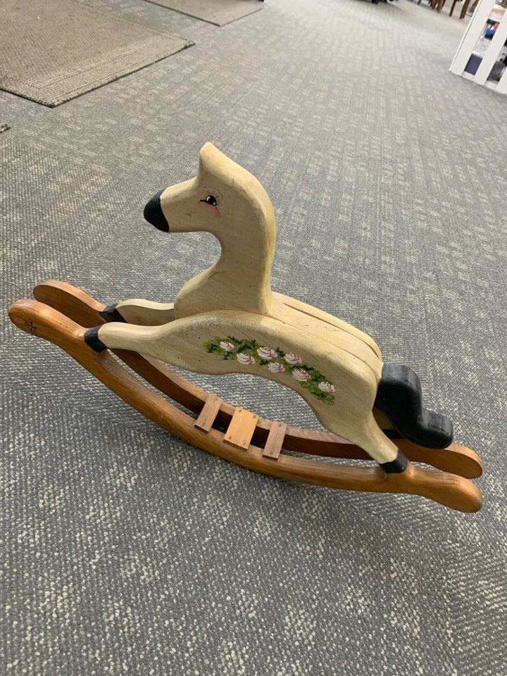 PRIMITIVE WOOD ROCKING HORSE DECOR.