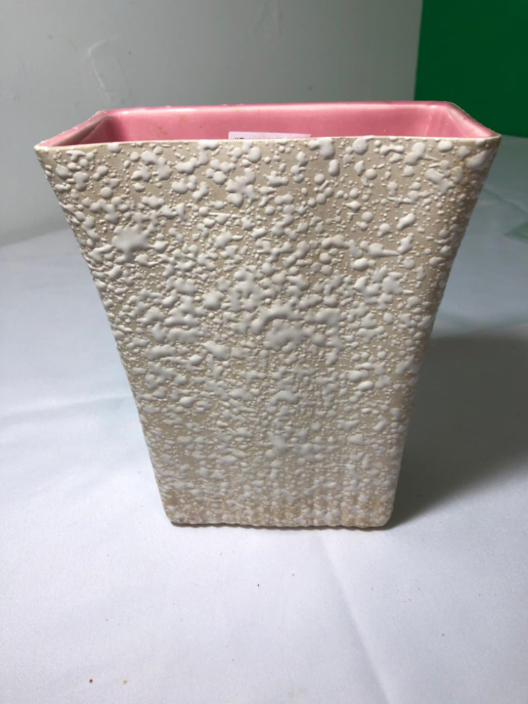 VTG CREAM AND PINK INSERT RECTANGLE PLANTER.