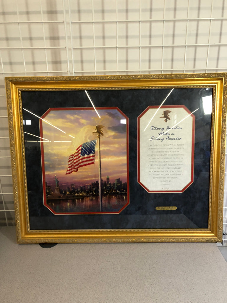 "STRONG FAMILIES MAKE A STRONG AMERICA" THOMAS KINKADE FRAMED PRINT.