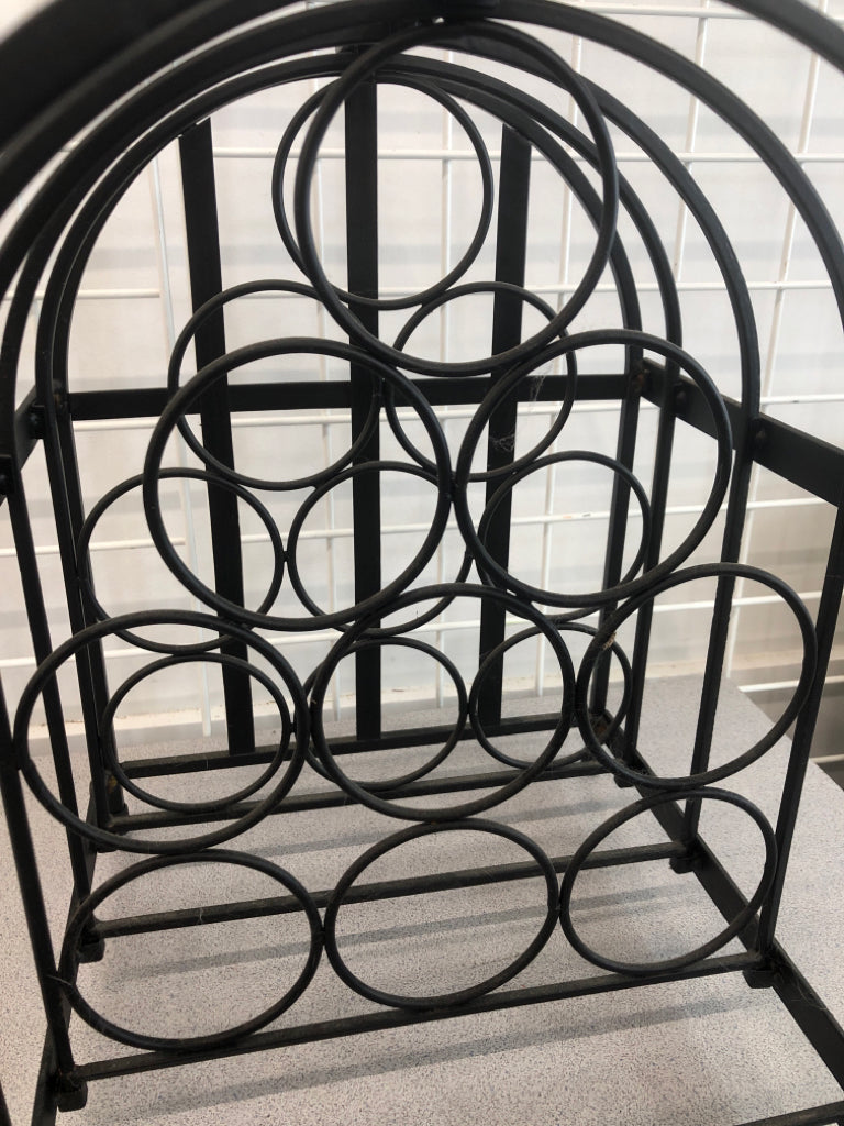 9 BOTTLE BLACK METAL WINE RACK W GRAPES.