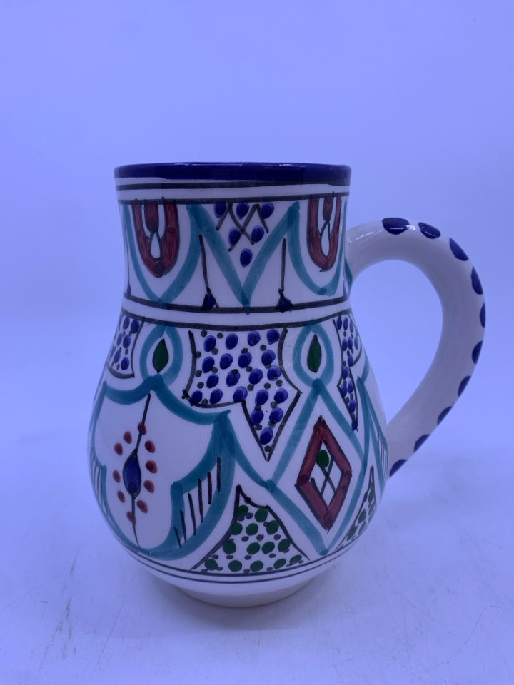 HANDMADE BLUE W RED ACCENTS MUG/PITCHER.