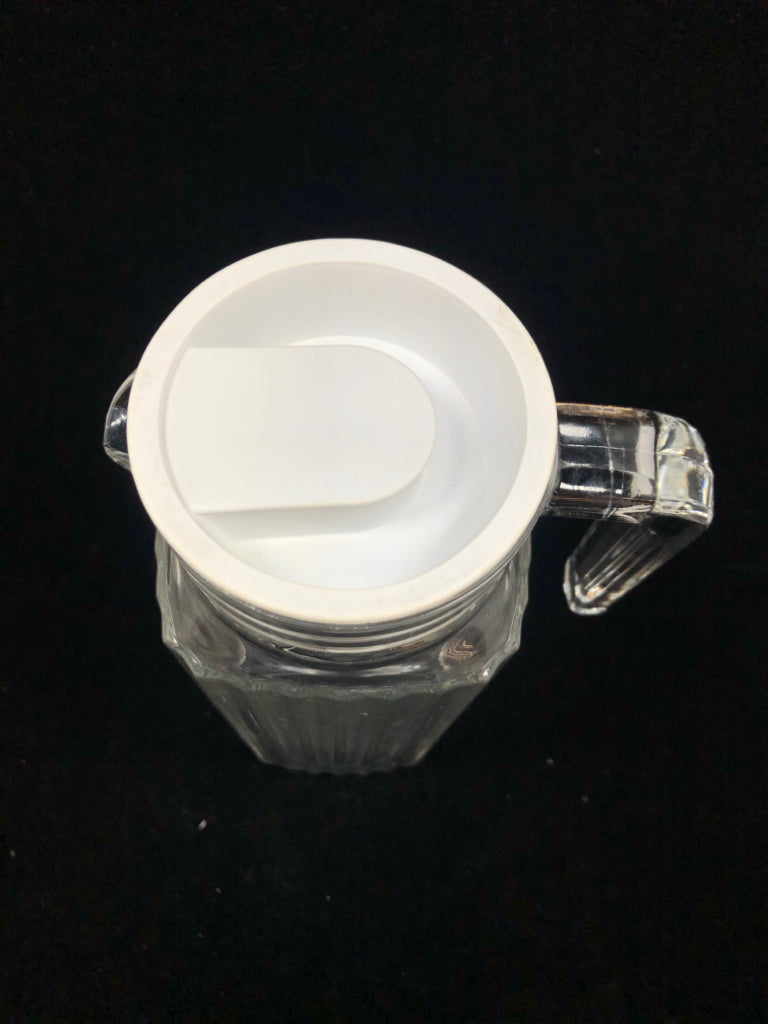 RIBBED GLASS FRIDGE JUG W/LID.