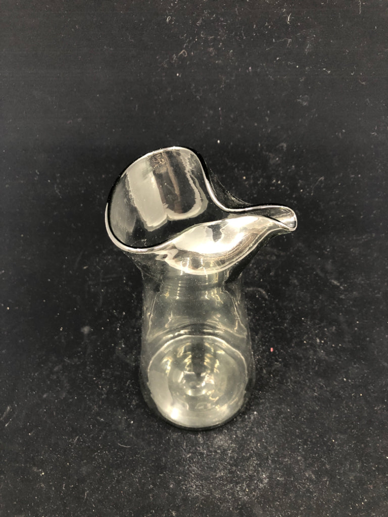 SMOKEY MODERN GLASS PITCHER W ICE LIP.