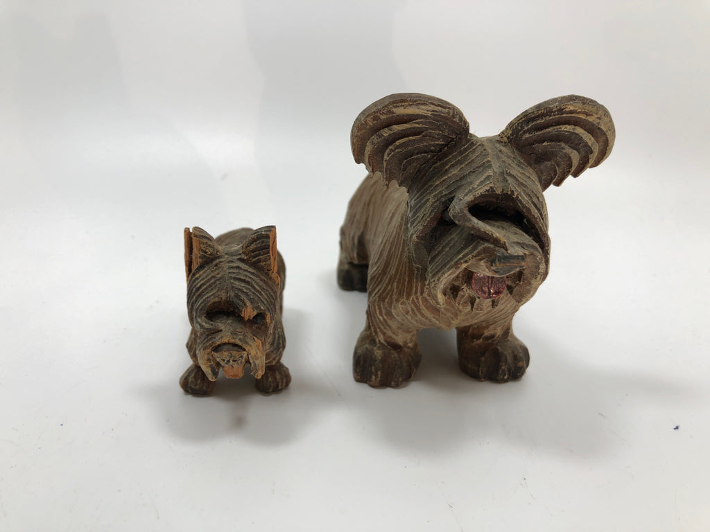 2 HAND-CARVED TERRIER DOGS.