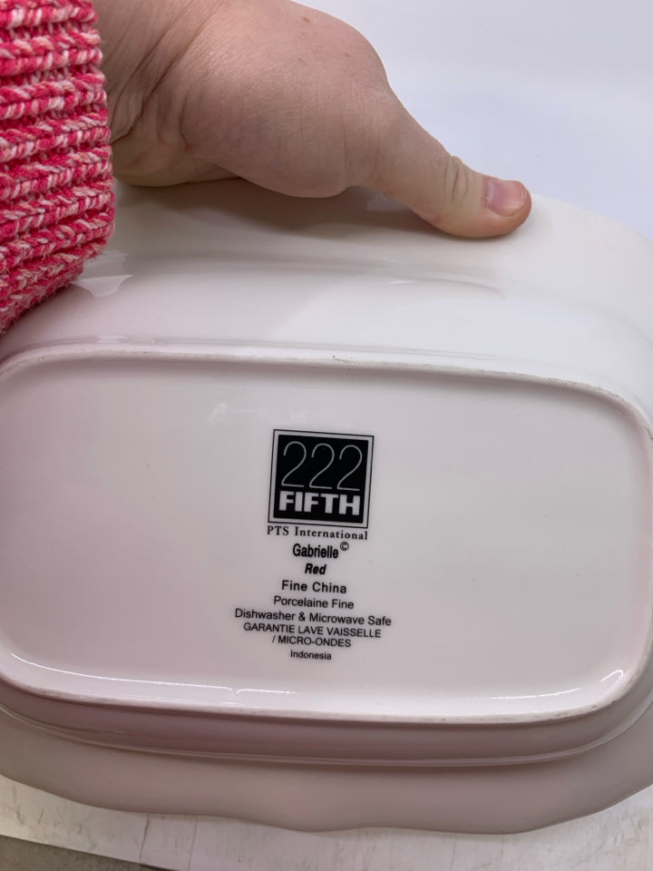 RECTANGLE DARK RED FLORAL EDGE SERVING BOWL.