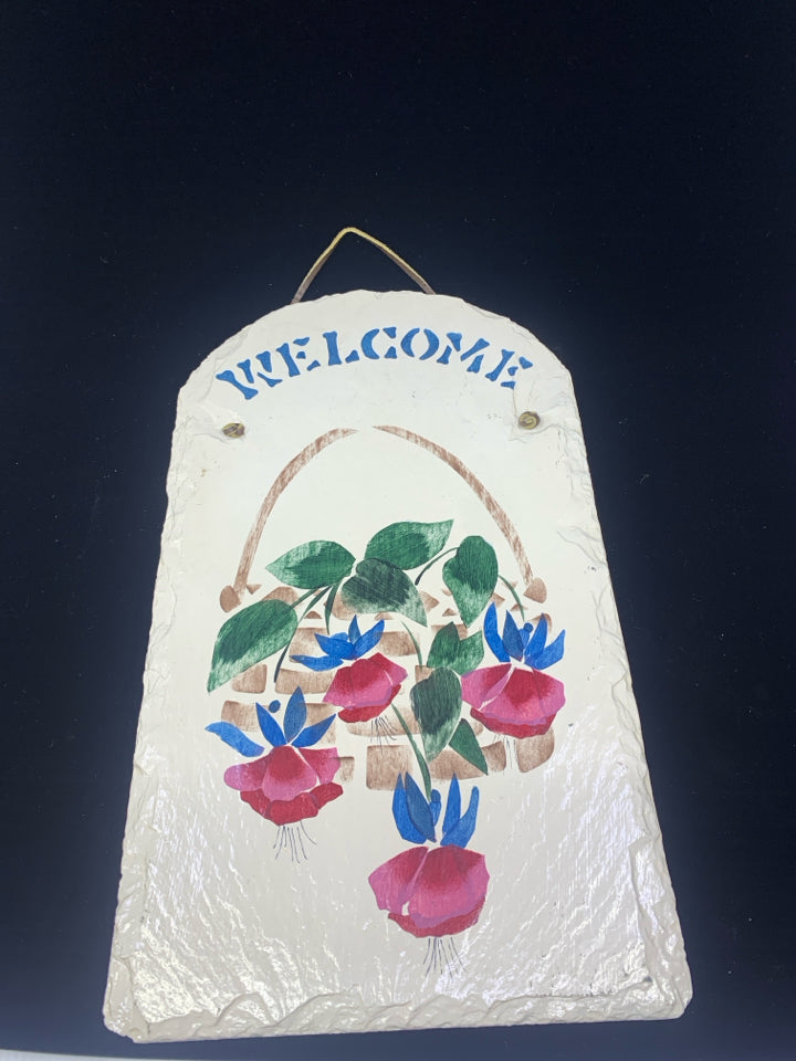 "WELCOME" FLORAL WALL HANGING SLATE.