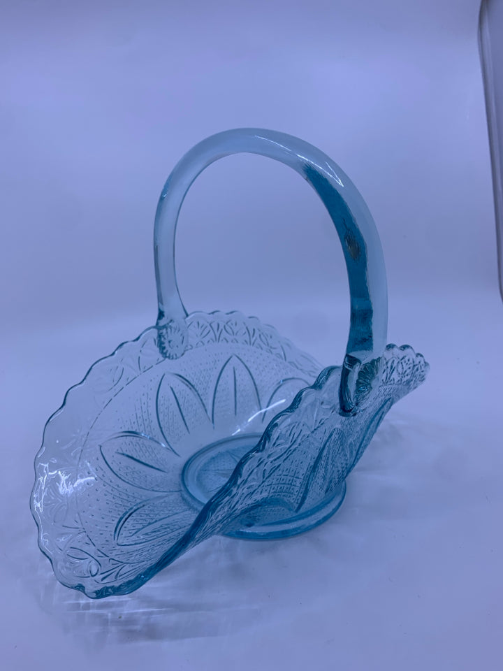 PRINCESS HOUSE LIGHT BLUE GLASS EMBOSSED BASKET.