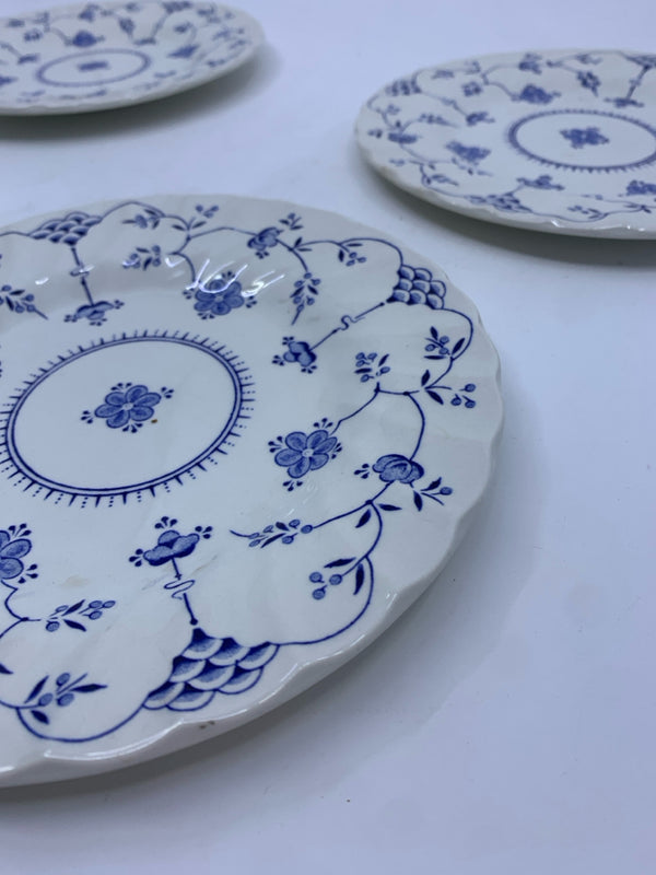 4 FINLANDIA WHITE + BLUE FLORAL DESIGN PLATES *MADE IN ENGLAND.