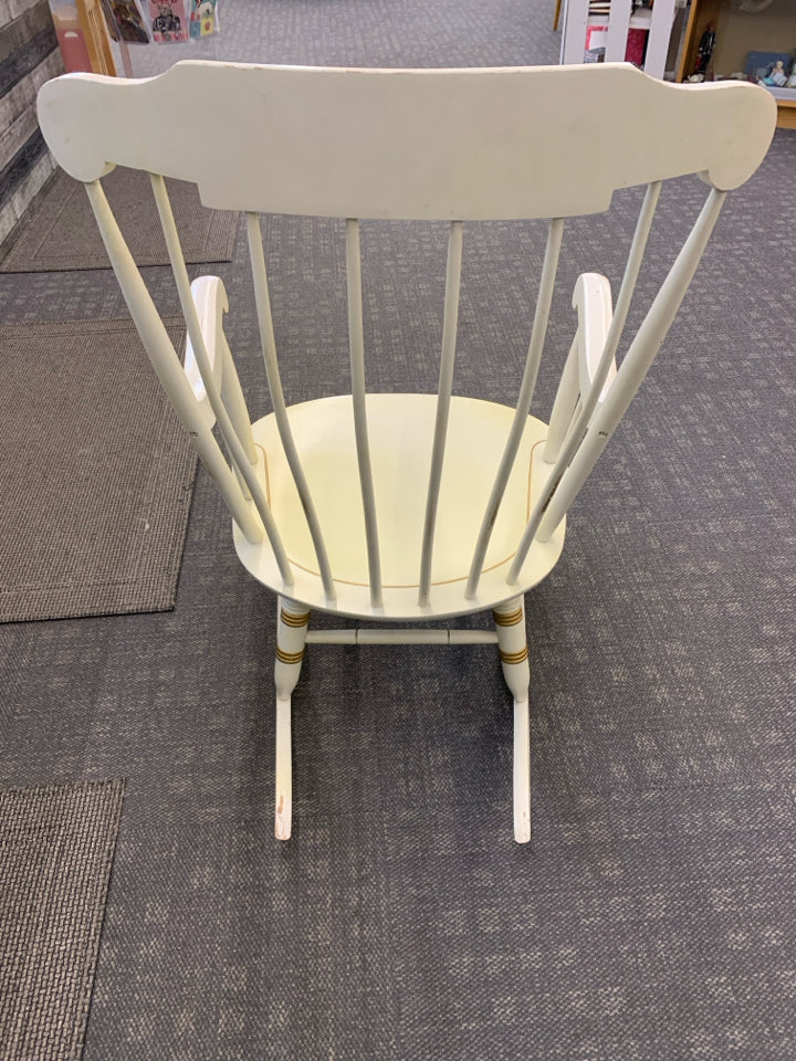 VTG WOOD ROCKING CHAIR W/GOLD PAINTED FRUITS.