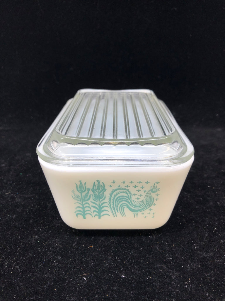 VTG PRYEX RECTANGLE AMISH BUTTERPRINT FRIDGE DISH W LID.